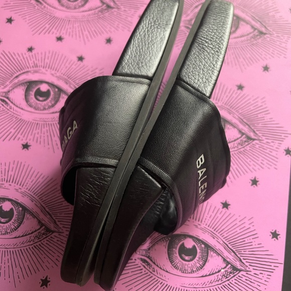 100% AUTH BALENCIAGA LOGO LEATHER SANDALS 35 5 - Picture 6 of 13